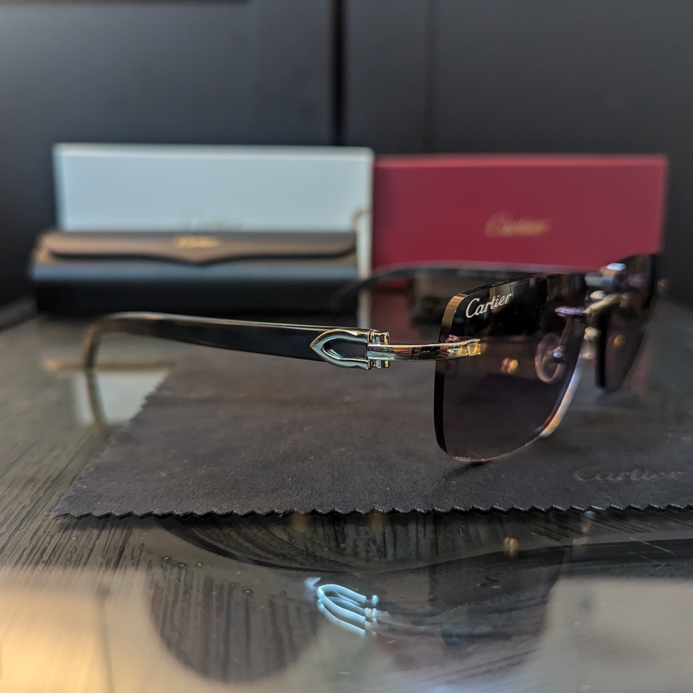 Cartier style, black buffalo horn sunglasses